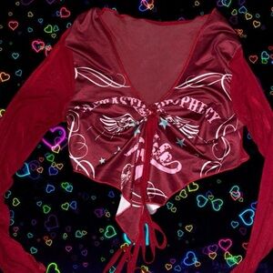 Red Tie-Front Long Sleeve Crop Top